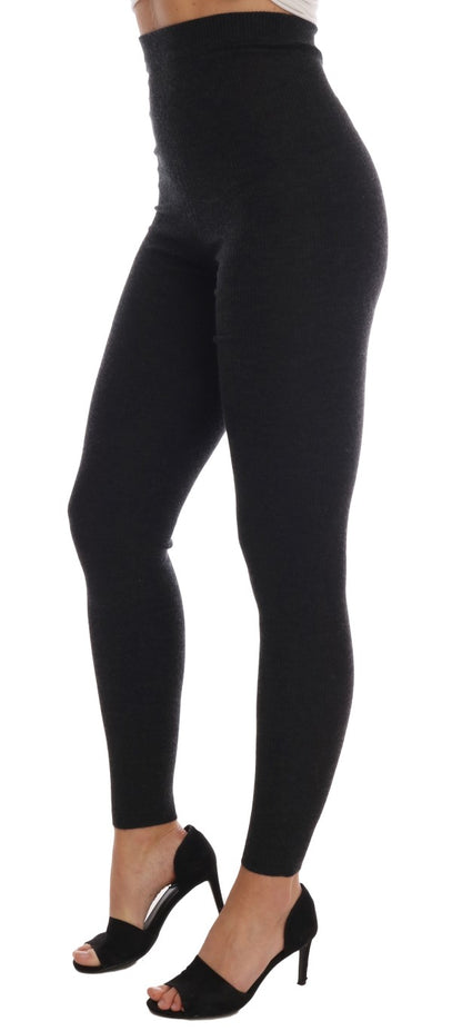Dolce &amp; Gabbana Gray Cashmere Ribbed Stretch Tights