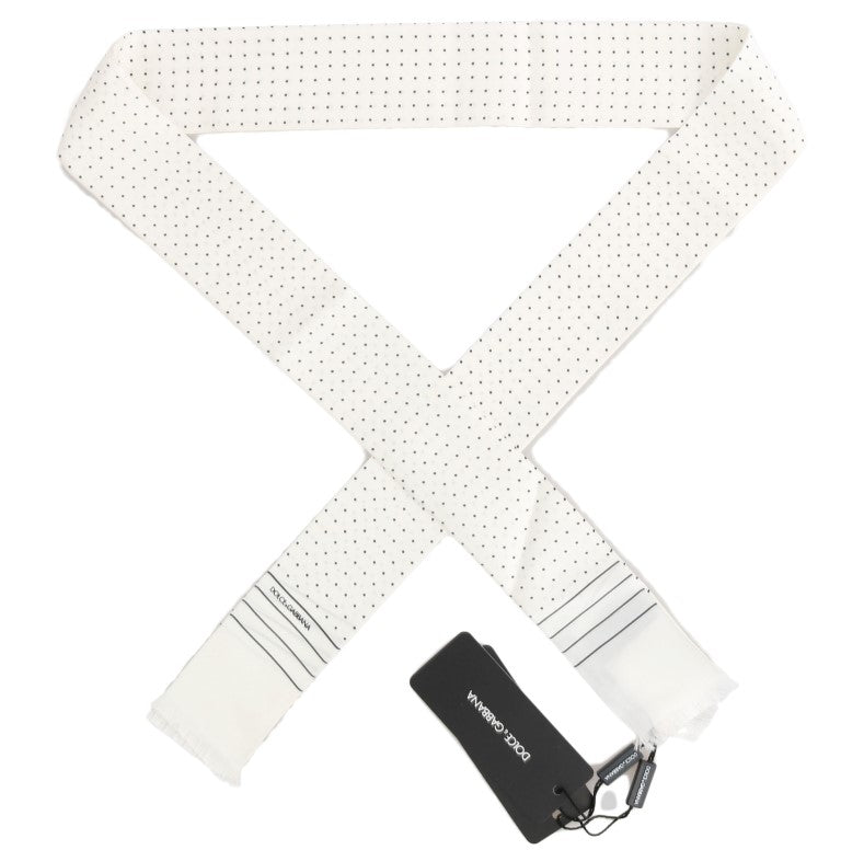 Dolce &amp; Gabbana White Polka Dotted Silk Skinny Scarf