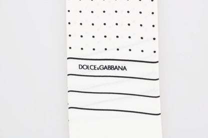Dolce &amp; Gabbana White Polka Dotted Silk Skinny Scarf