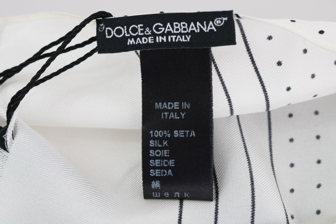 Dolce &amp; Gabbana White Polka Dotted Silk Skinny Scarf