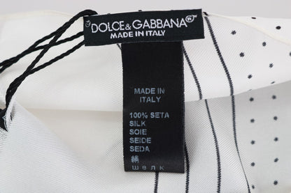 Dolce &amp; Gabbana White Polka Dotted Silk Skinny Scarf