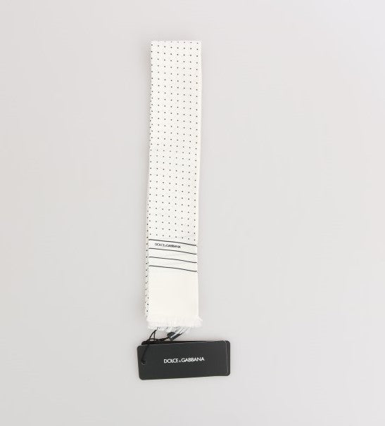 Dolce &amp; Gabbana White Polka Dotted Silk Skinny Scarf