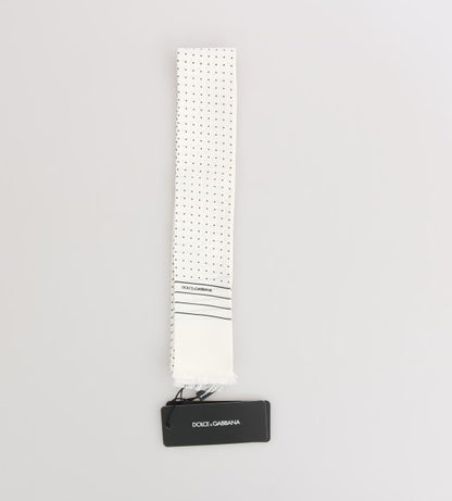 Dolce &amp; Gabbana White Polka Dotted Silk Skinny Scarf
