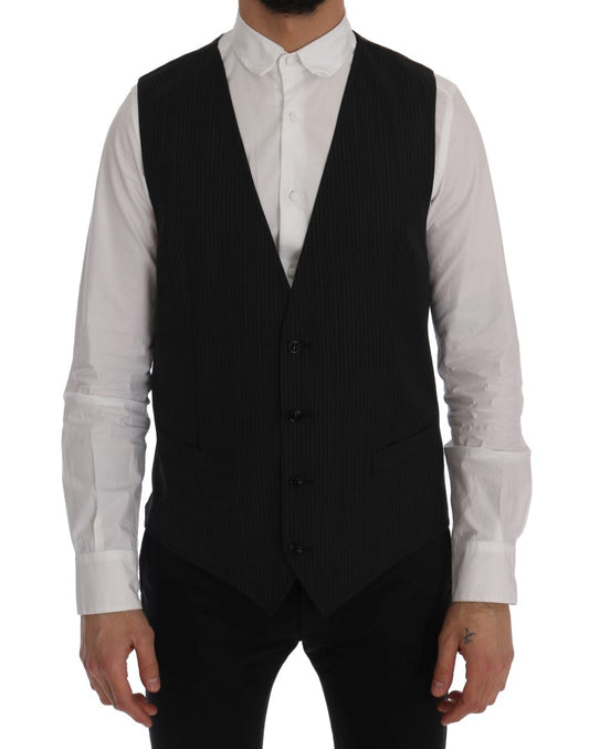 Dolce &amp; Gabbana élégant cardigan en laine mélangée à rayures grises