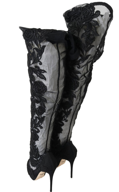 Bottes au-dessus du genou à fleurs brodées Dolce &amp; Gabbana