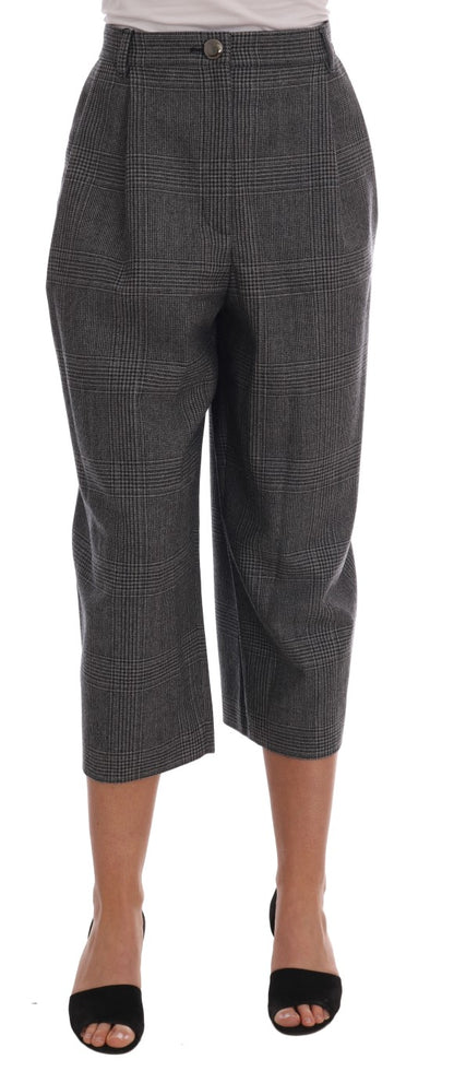 Pantalon Capri élégant en laine à carreaux gris Dolce &amp; Gabbana