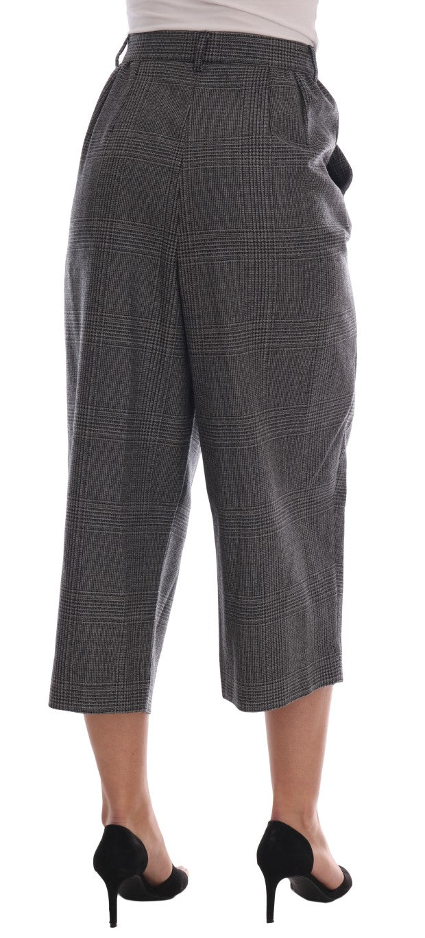 Pantalon Capri élégant en laine à carreaux gris Dolce &amp; Gabbana