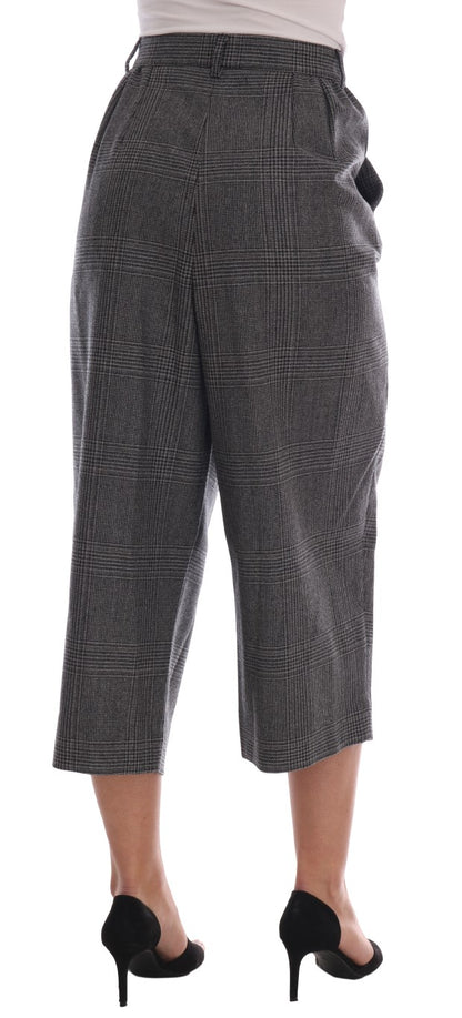 Pantalon Capri élégant en laine à carreaux gris Dolce &amp; Gabbana