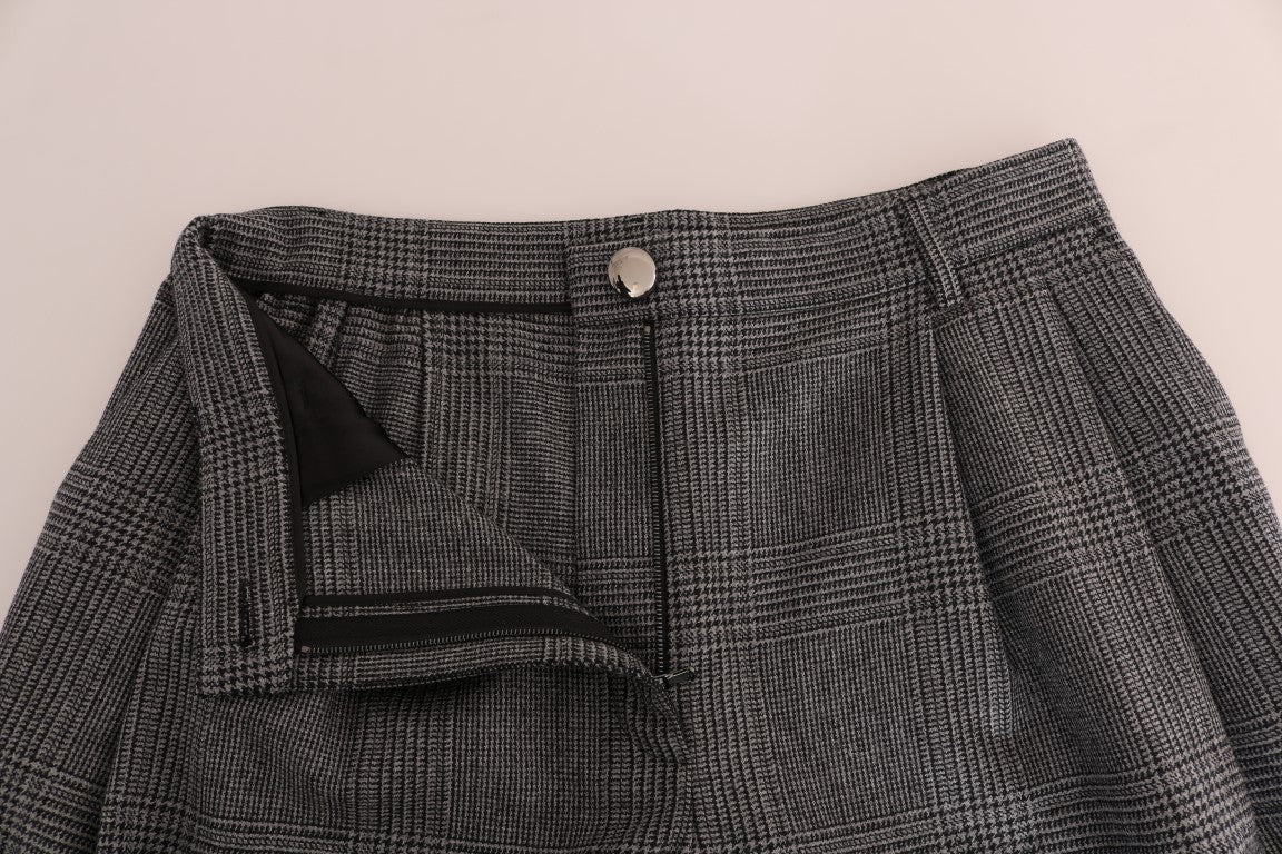 Pantalon Capri élégant en laine à carreaux gris Dolce &amp; Gabbana
