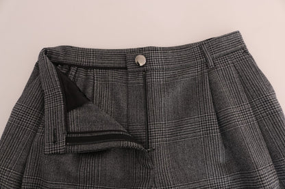 Pantalon Capri élégant en laine à carreaux gris Dolce &amp; Gabbana