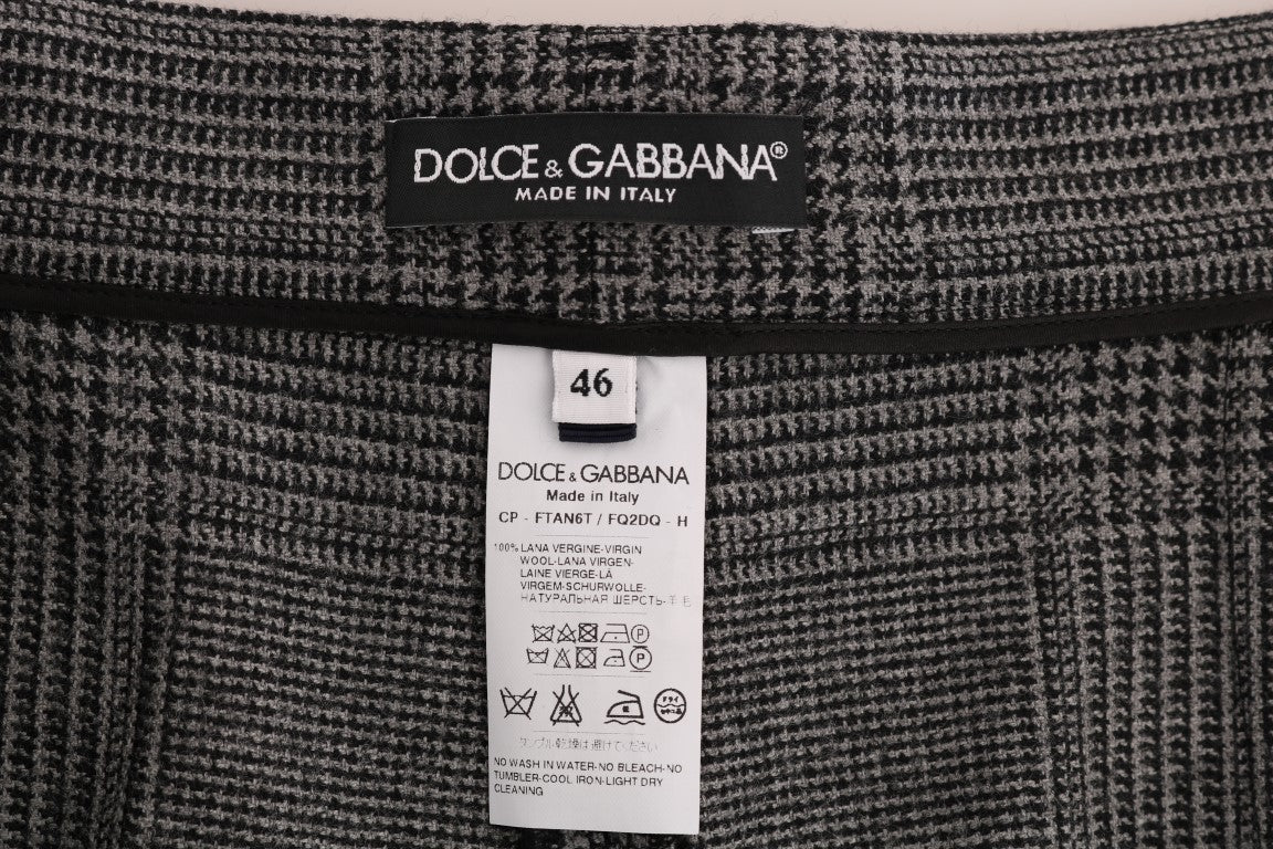 Pantalon Capri élégant en laine à carreaux gris Dolce &amp; Gabbana