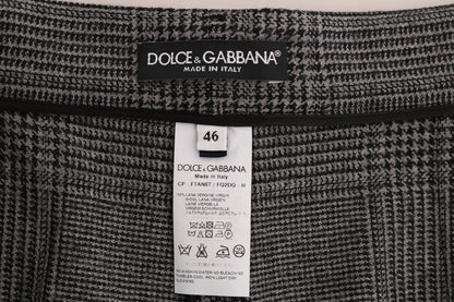 Pantalon Capri élégant en laine à carreaux gris Dolce &amp; Gabbana