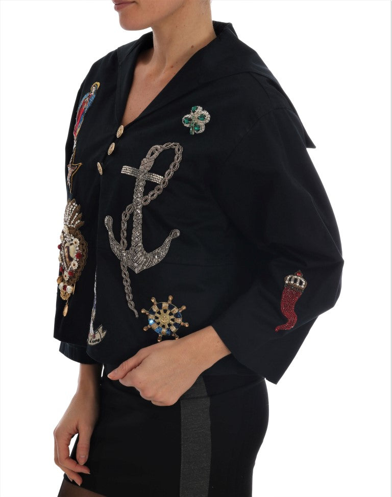 Dolce &amp; Gabbana Manteau brodé de cristaux bleus enchantés