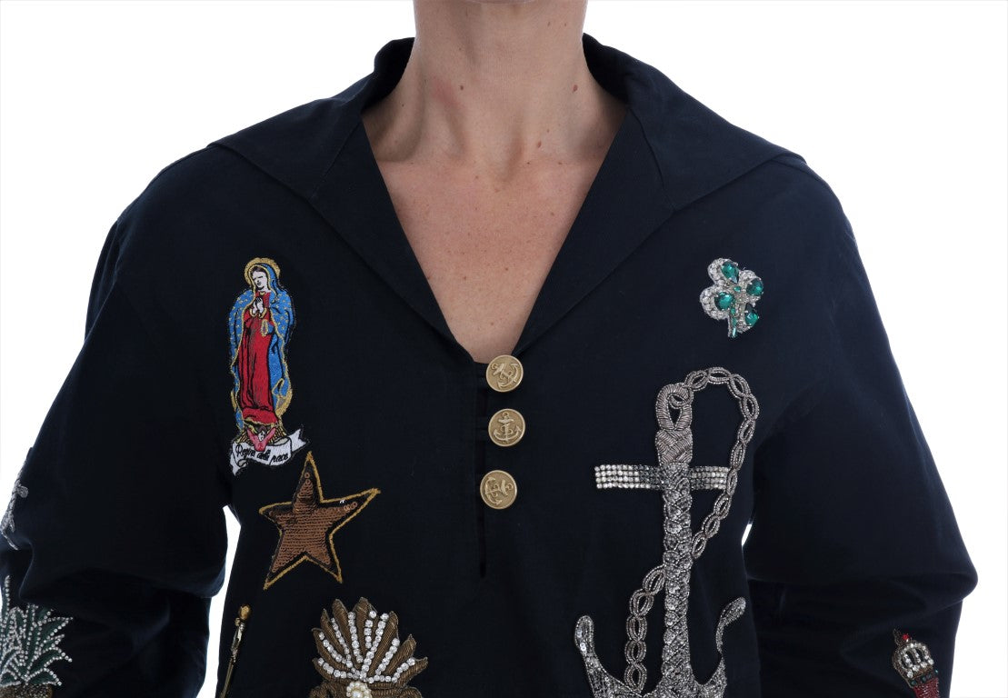 Dolce &amp; Gabbana Manteau brodé de cristaux bleus enchantés