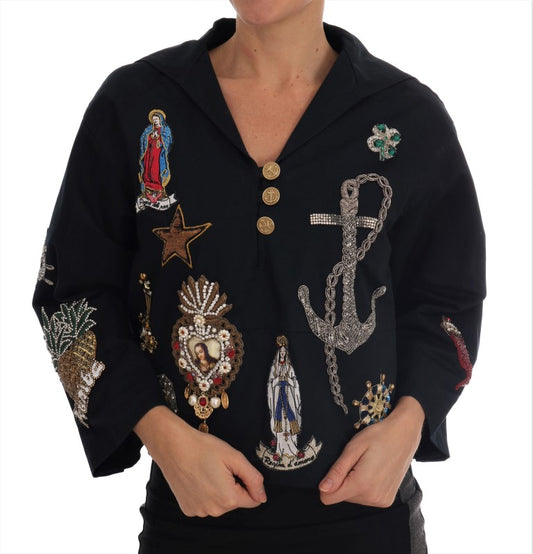 Dolce &amp; Gabbana Manteau brodé de cristaux bleus enchantés
