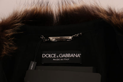 Dolce &amp; Gabbana élégant manteau mi-long en fourrure de raton laveur marron