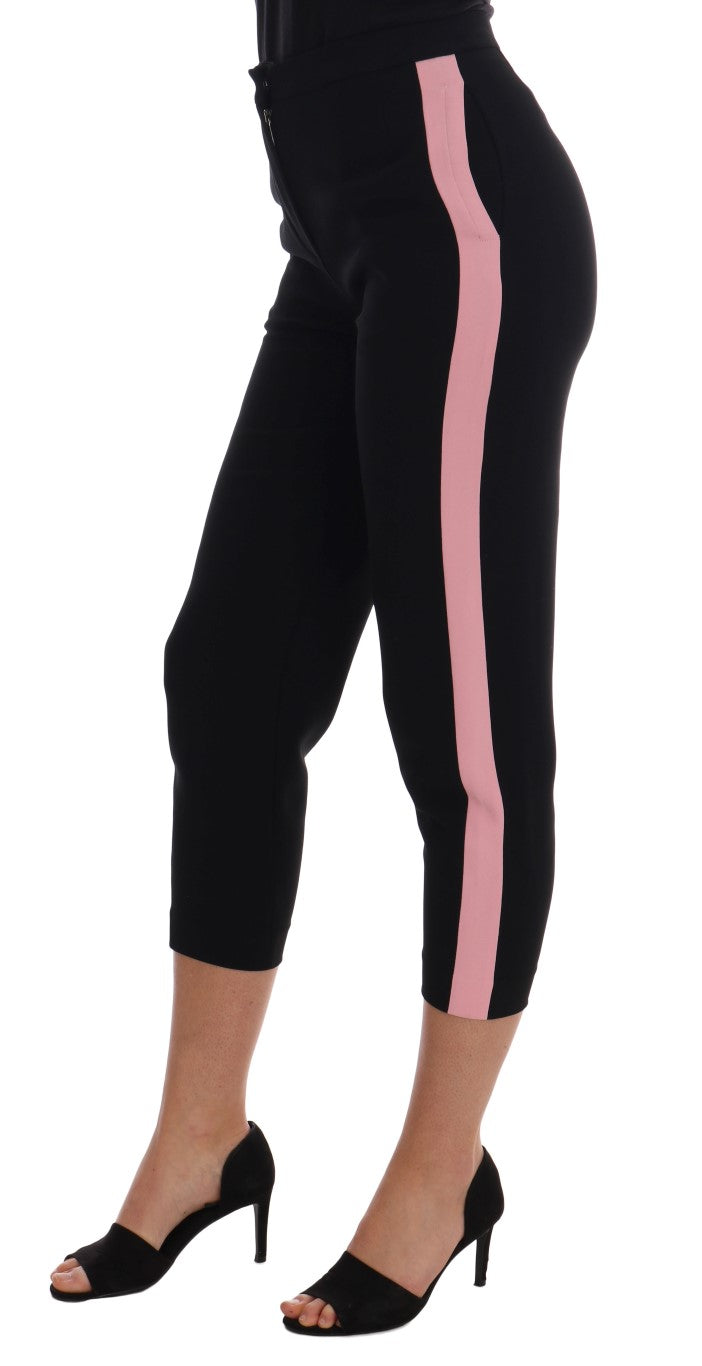 Dolce & Gabbana Black Stretch Pink Stripes Capri Pants by Dolce & Gabbana