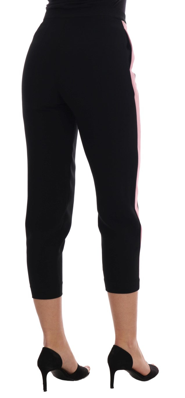 Dolce & Gabbana Black Stretch Pink Stripes Capri Pants by Dolce & Gabbana
