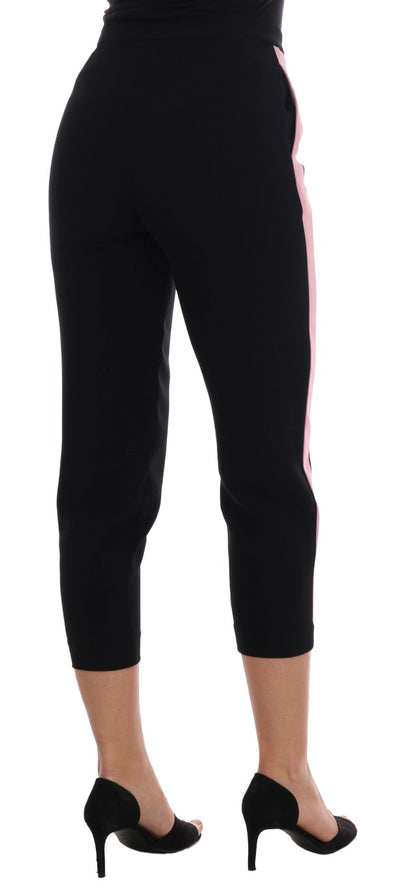 Dolce & Gabbana Black Stretch Pink Stripes Capri Pants by Dolce & Gabbana