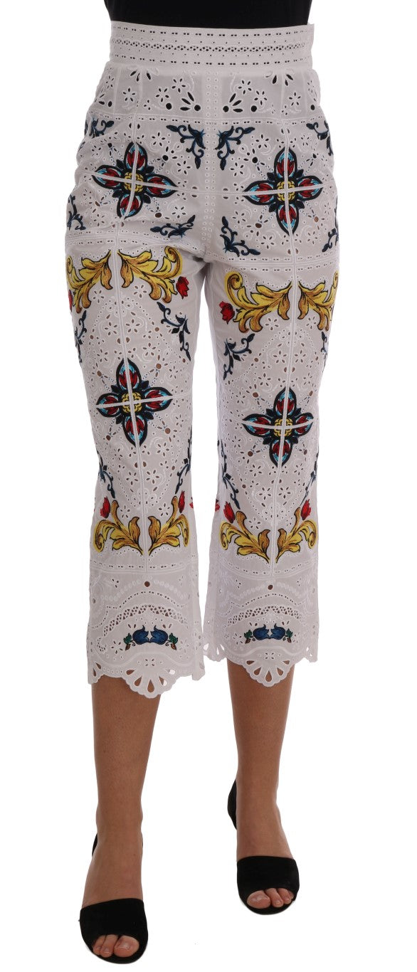 Dolce & Gabbana Mulicolor Majolica Cutout Capri Pants by Dolce & Gabbana
