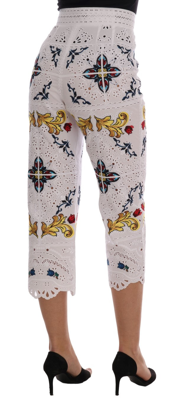 Dolce & Gabbana Mulicolor Majolica Cutout Capri Pants by Dolce & Gabbana
