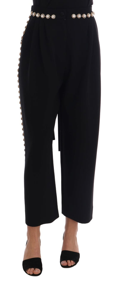 Dolce & Gabbana Black Wool Stretch Crystal Pants by Dolce & Gabbana