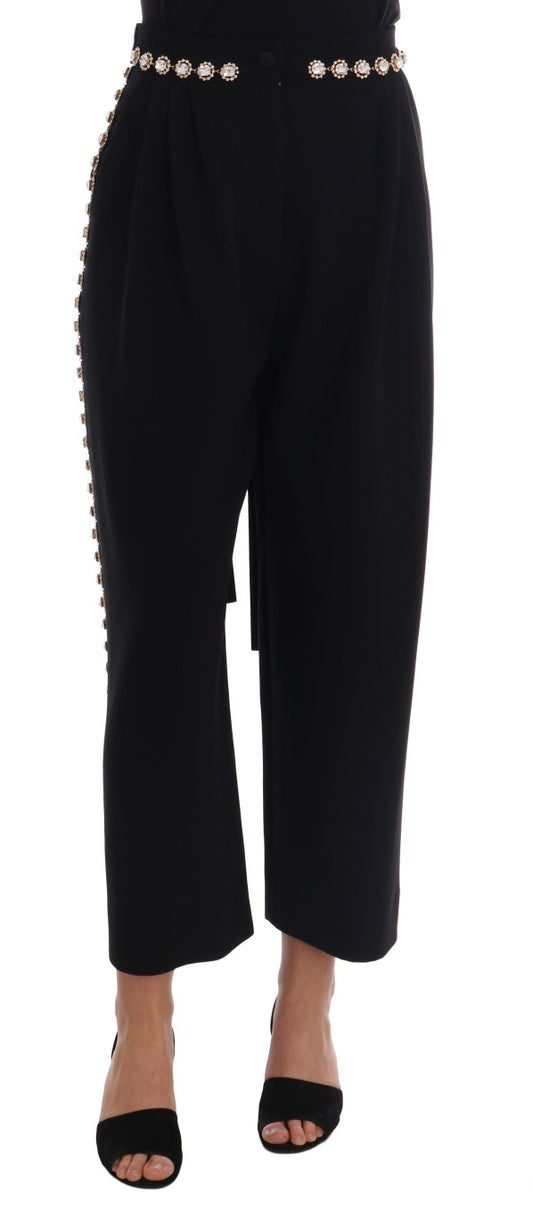 Pantalon élégant taille haute à la cheville Dolce &amp; Gabbana avec détails dorés