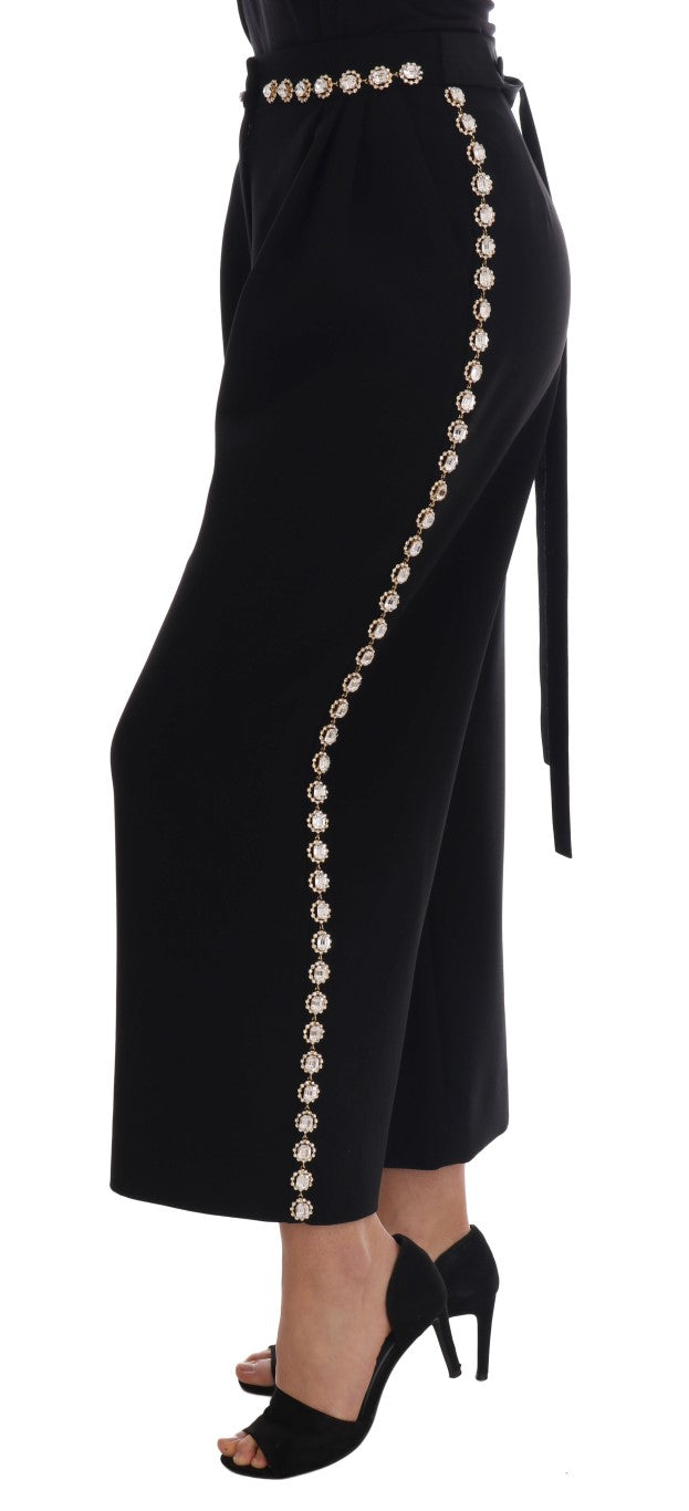 Dolce & Gabbana Black Wool Stretch Crystal Pants by Dolce & Gabbana