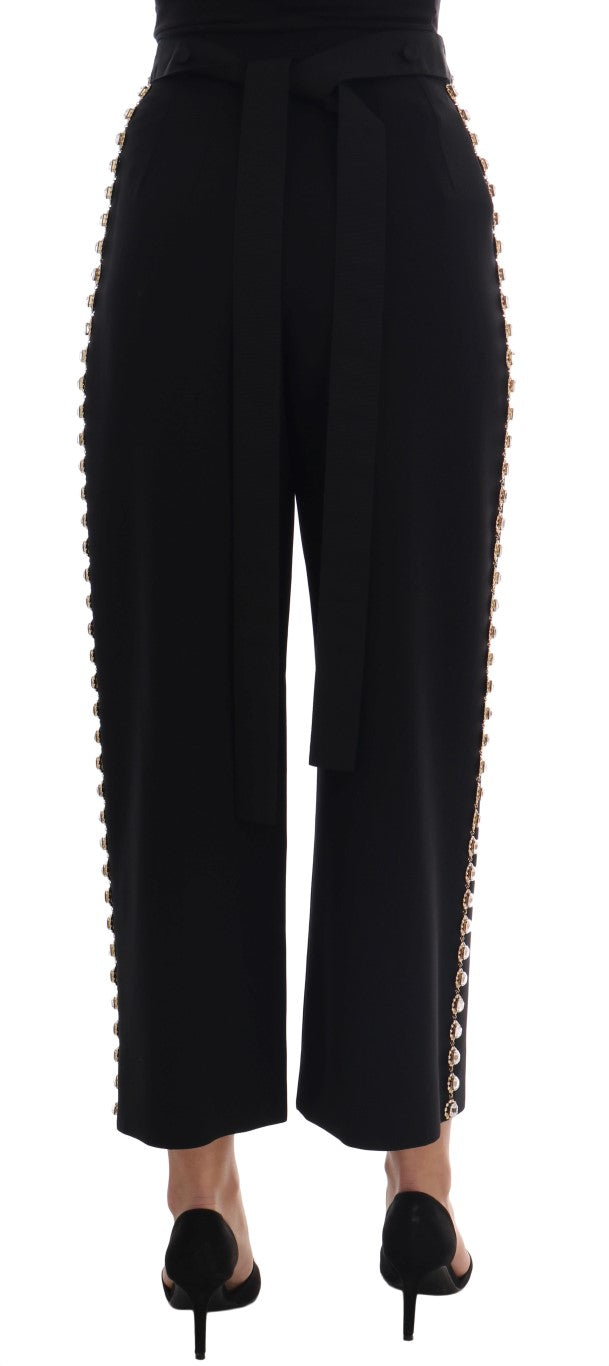 Dolce & Gabbana Black Wool Stretch Crystal Pants by Dolce & Gabbana