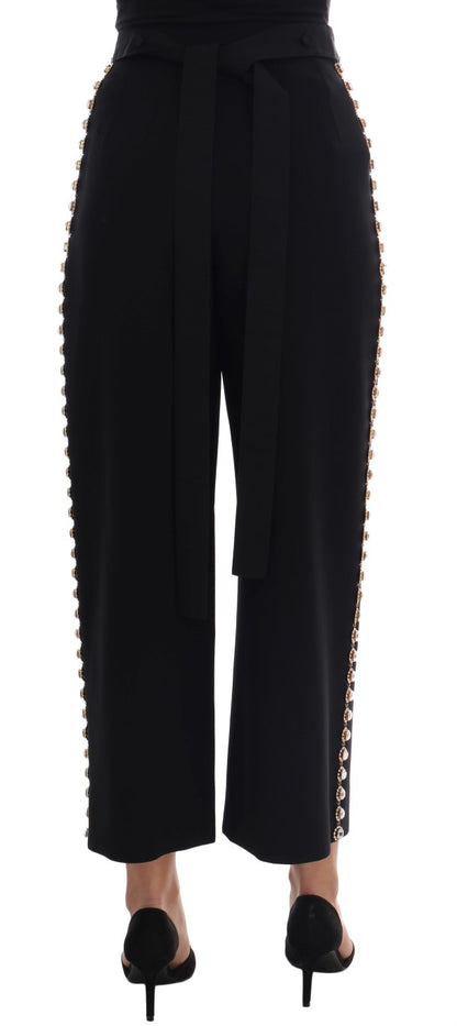 Dolce & Gabbana Black Wool Stretch Crystal Pants by Dolce & Gabbana