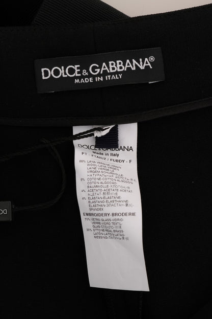 Dolce & Gabbana Black Wool Stretch Crystal Pants by Dolce & Gabbana