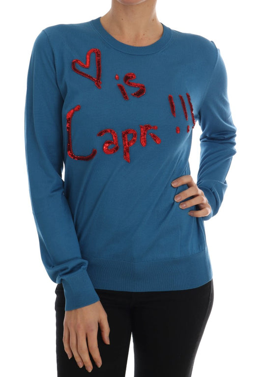Pull Capri en soie bleu à paillettes Dolce &amp; Gabbana