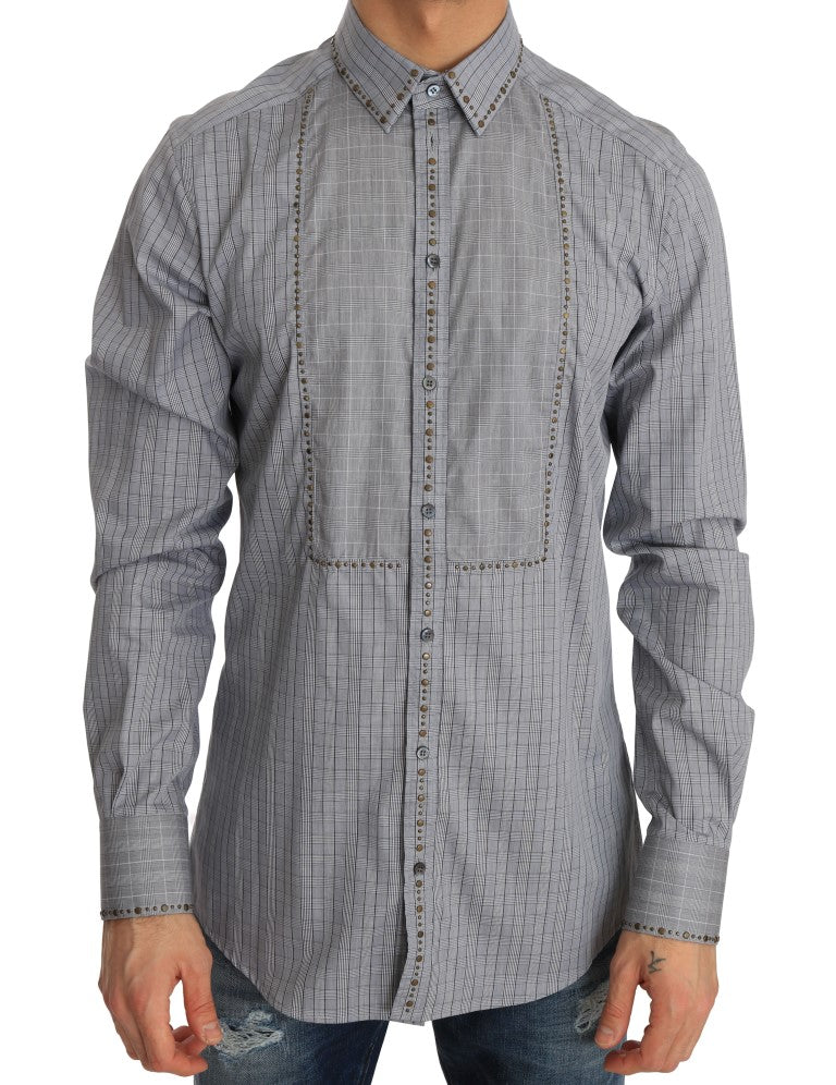 Dolce & Gabbana Gray Check GOLD Cotton Slim Fit Shirt by Dolce & Gabbana