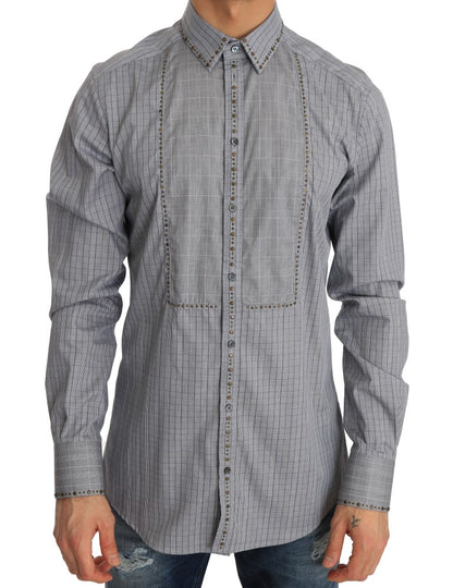Dolce & Gabbana Gray Check GOLD Cotton Slim Fit Shirt by Dolce & Gabbana