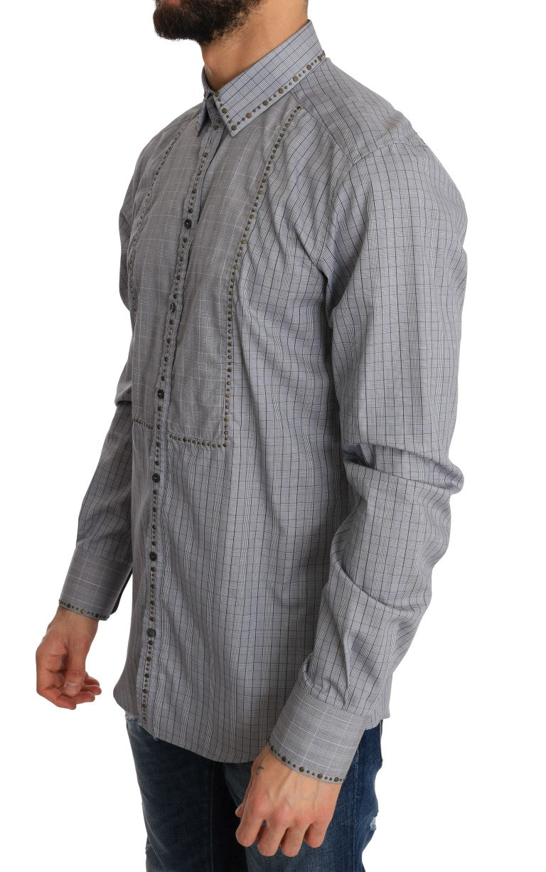 Dolce & Gabbana Gray Check GOLD Cotton Slim Fit Shirt by Dolce & Gabbana
