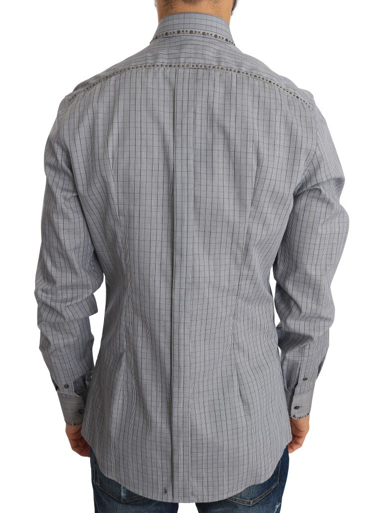 Dolce & Gabbana Gray Check GOLD Cotton Slim Fit Shirt by Dolce & Gabbana