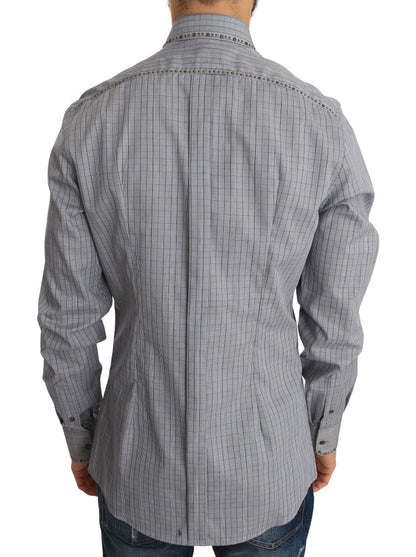 Dolce & Gabbana Gray Check GOLD Cotton Slim Fit Shirt by Dolce & Gabbana