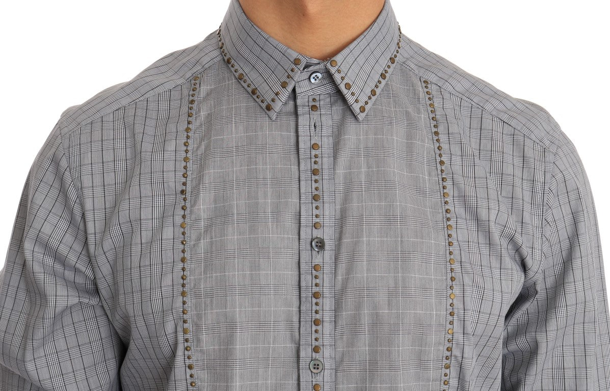 Dolce & Gabbana Gray Check GOLD Cotton Slim Fit Shirt by Dolce & Gabbana