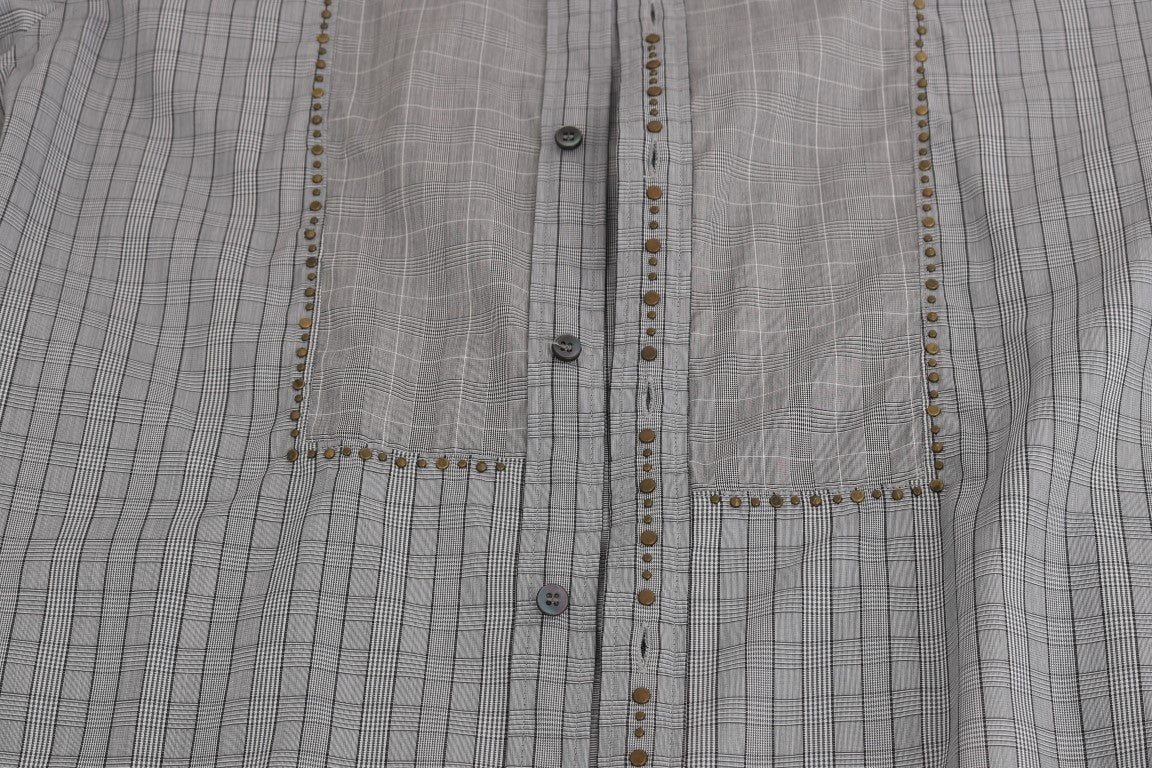 Dolce & Gabbana Gray Check GOLD Cotton Slim Fit Shirt by Dolce & Gabbana