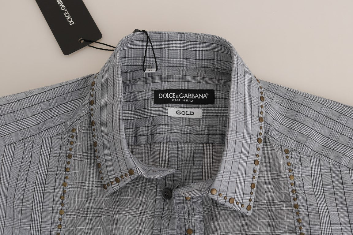 Dolce & Gabbana Gray Check GOLD Cotton Slim Fit Shirt by Dolce & Gabbana