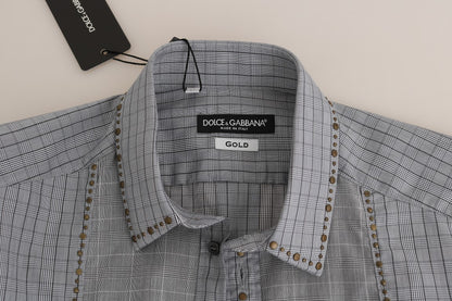 Dolce & Gabbana Gray Check GOLD Cotton Slim Fit Shirt by Dolce & Gabbana