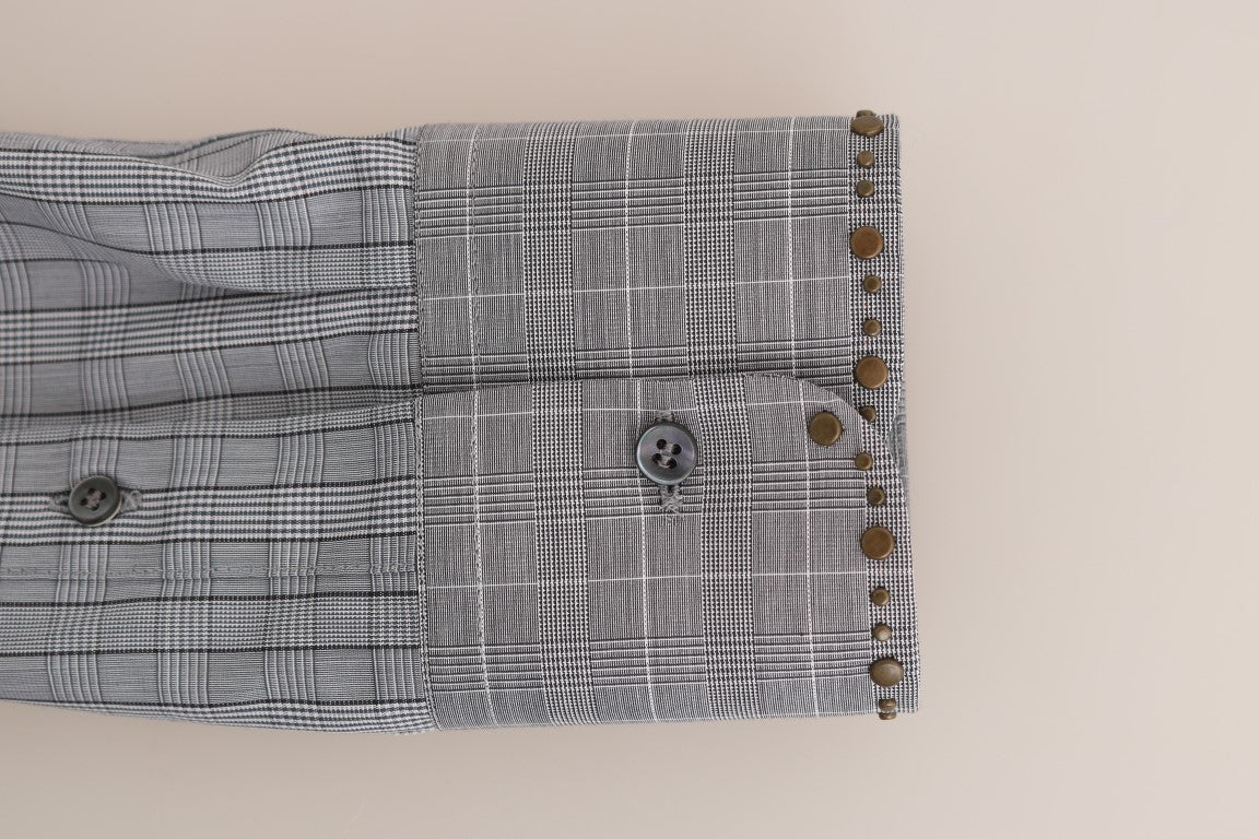 Dolce & Gabbana Gray Check GOLD Cotton Slim Fit Shirt by Dolce & Gabbana