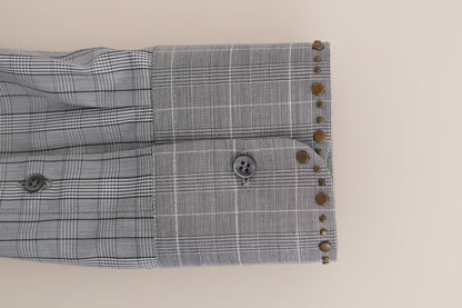 Dolce & Gabbana Gray Check GOLD Cotton Slim Fit Shirt by Dolce & Gabbana