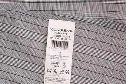 Dolce & Gabbana Gray Check GOLD Cotton Slim Fit Shirt by Dolce & Gabbana