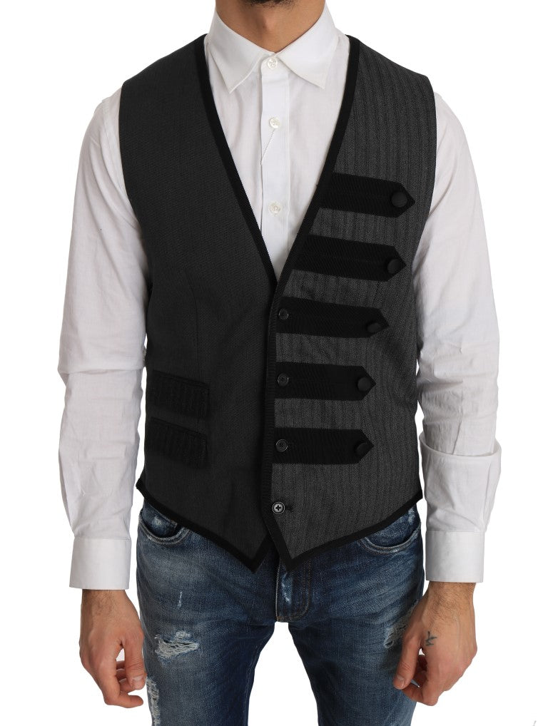 Dolce &amp; Gabbana Gray Wool Patterned Slim Cardigan