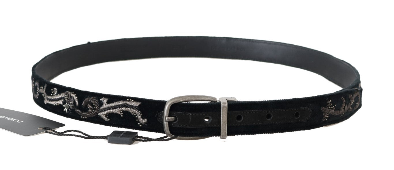 Dolce &amp; Gabbana Black Cotton Royal Bee Embroidery Belt