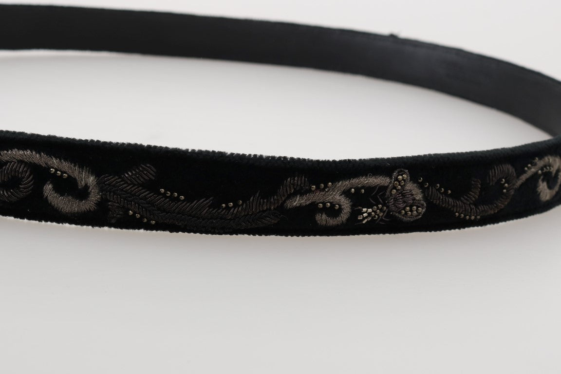 Dolce &amp; Gabbana Black Cotton Royal Bee Embroidery Belt