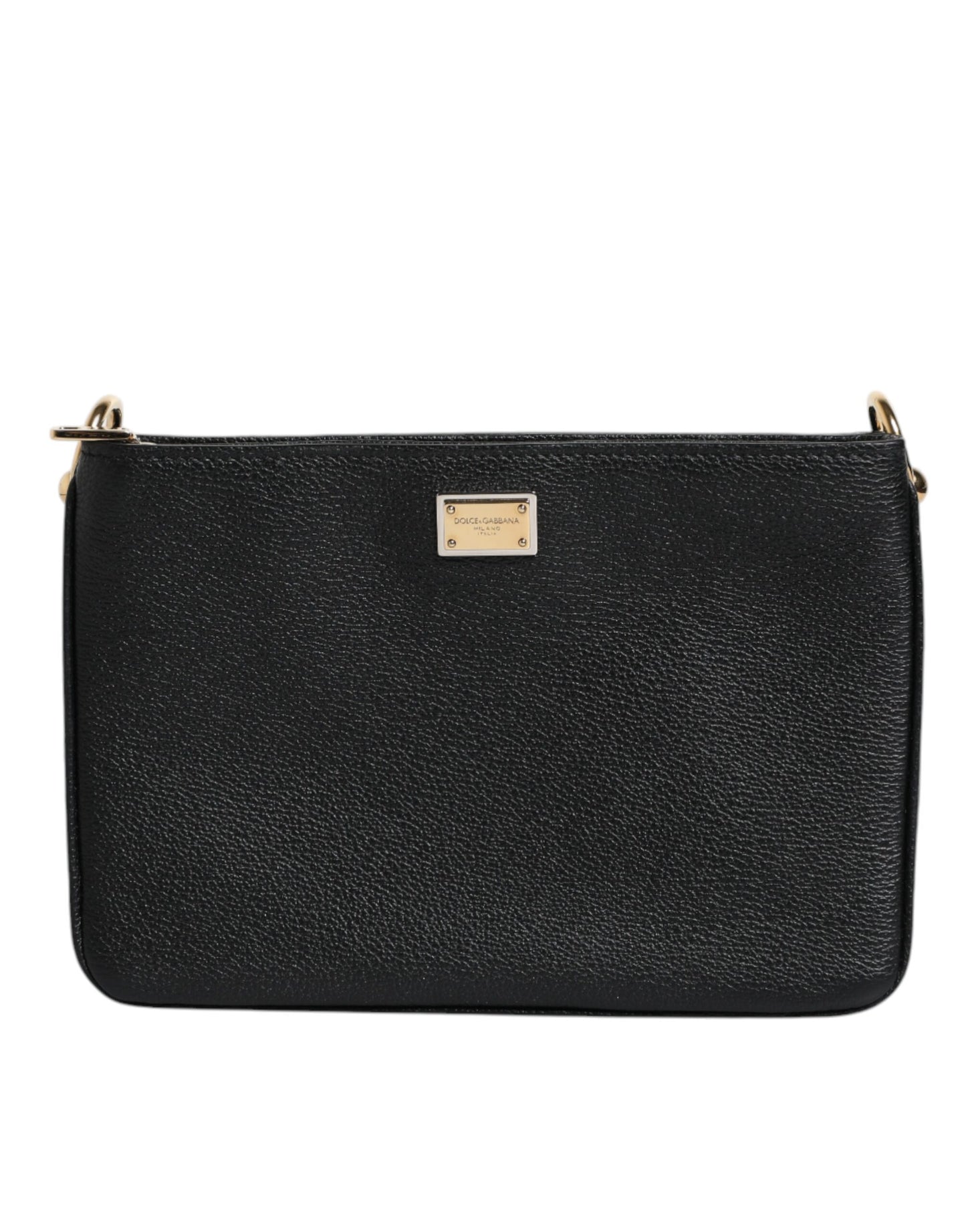 Pochette Dolce &amp; Gabbana en cuir grainé noir avec plaque logo