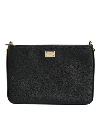 Pochette Dolce &amp; Gabbana en cuir grainé noir avec plaque logo