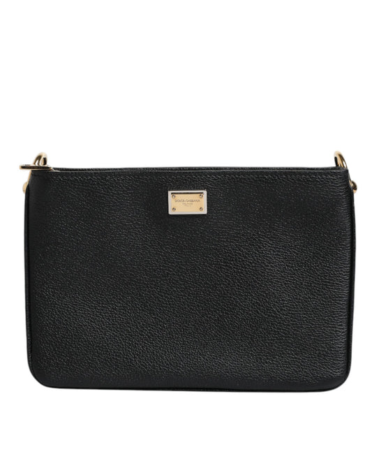 Pochette Dolce &amp; Gabbana en cuir grainé noir avec plaque logo
